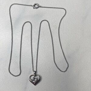 17" chain with heart diamond necklace faceted stone‎ pendant 925 sterling silver